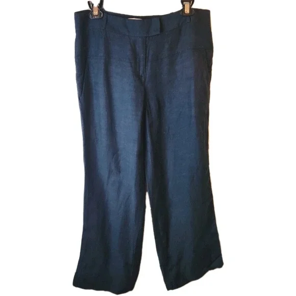 Veronica Beard Womens Ankle Pants Size 8 Black Wide Leg Linen Blend Minimalist - Picture 3 of 15